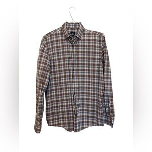 Johnnie-O Men's Size Medium Blue Tan Check Long Sleeve‎ Button Down Shirt EUC